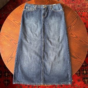 Luxe Denim Maxi Skirt Dark wash best fit size L low waist maxi Y2K